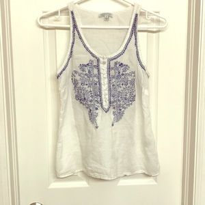 Light Cotton Tank w/ Blue Embroidery Details